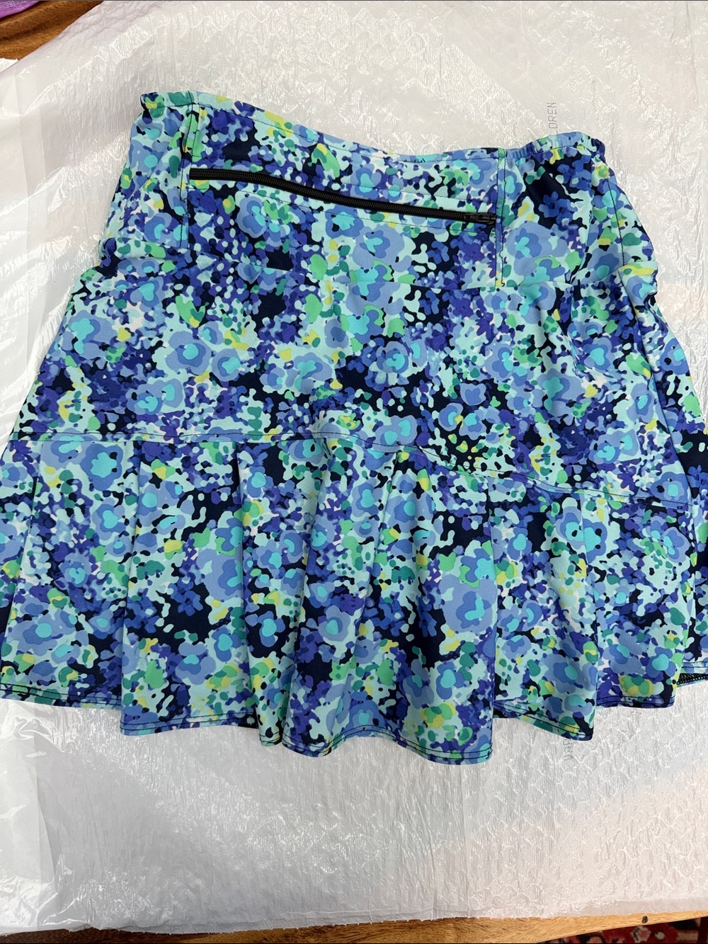 Blue Floral Circle Skater Skirt with Ruffle Hem